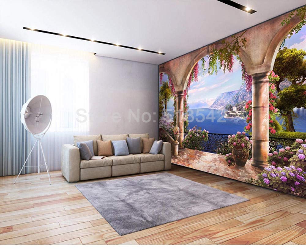 Mural 3D photo vue sur la mer pour masquer un mur vide et eclairer le salon