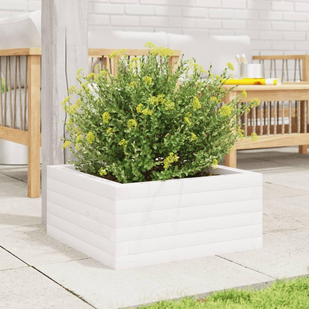 Generico Fioriera da Giardino Bianca 50x50x23 cm Legno Massello di Pino,Prato e Giardino,Giardinaggio,Vasi e fioriere-847184