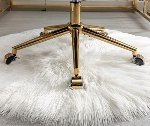 Miniatura 9 de i-POOK Silla giratoria de tocador, silla de escritorio con tela de felpa y base de metal dorado, silla de oficina con respaldo medio para sala de