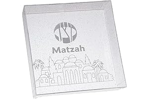 Rite Lite Square Clear Matzah Tray Jerusalem Design with Glitter
