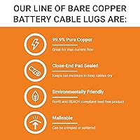 Vista 23 de SELTERM - 2 terminales de anillo resistentes para cable de batería, calibre 4 AWG, pernos de 3/8 pulgadas, terminales de calibre 4, ojales de cobre