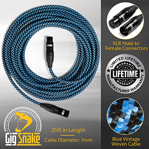 Gig Snake MC-BLUE-25-XLRMF Microphone Cable 25 Ft - Blue Xlr Male To Female Mic Cable - Professional Studio Quality Microphone Cord And Xlr Patch Lead thumb #5