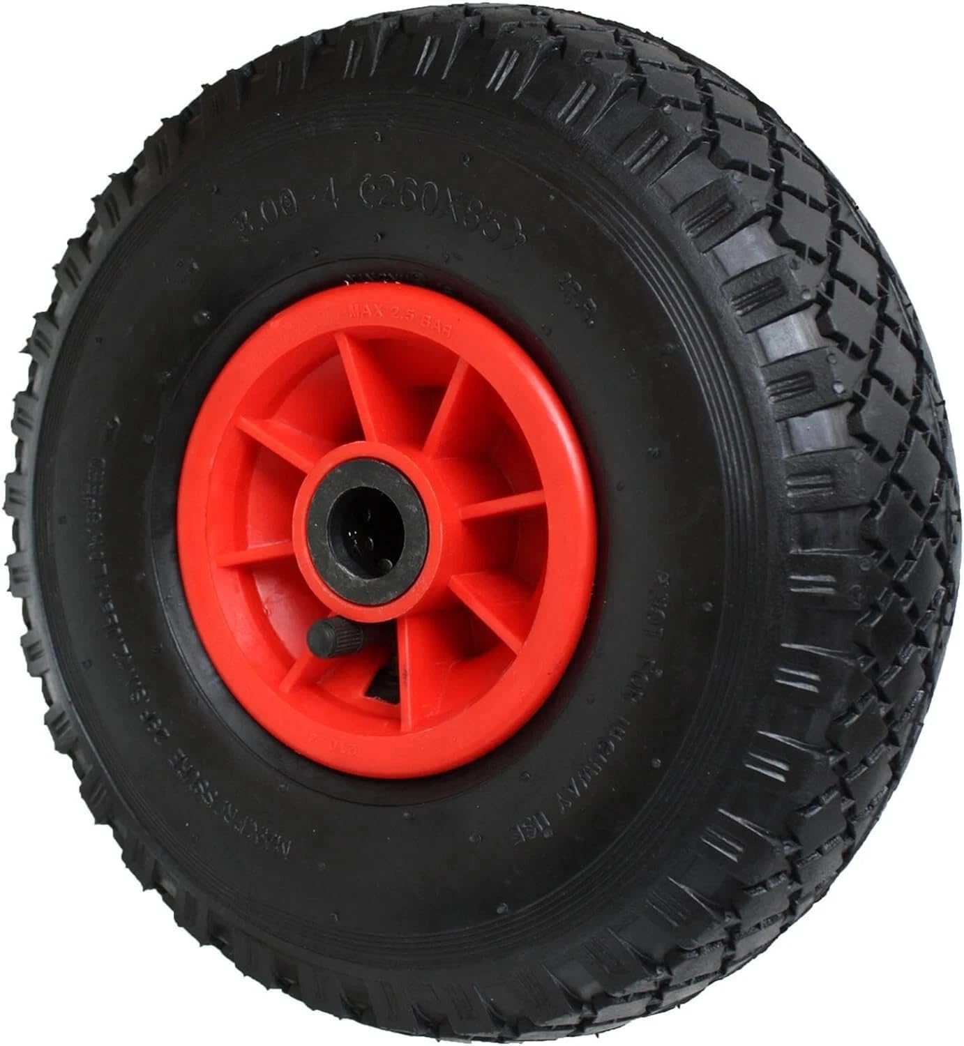 HKB 4 Sackkarrenräder Gummirad 3.00-4 ø=260mm Achsen-ø=20mm mit Halterungen | 2x kugelgelagerte Lenkrolle, 2x Bockrolle, Kunststofffelge mit Rollenlager, Tragkraft 136kg, Artikel-Nr. 20195