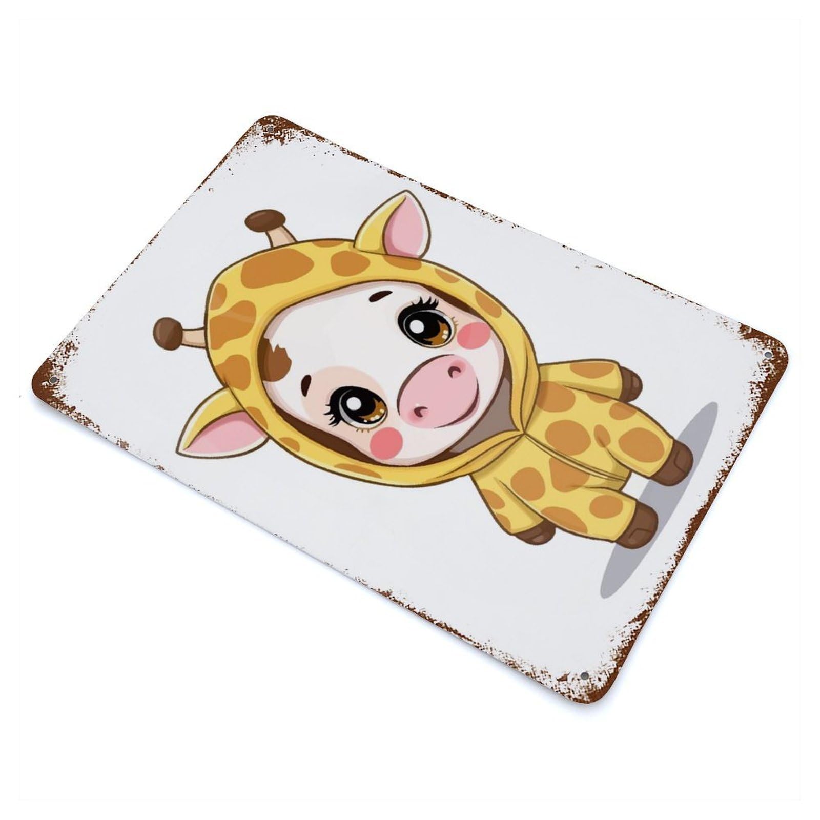 Cute Cow in Giraffe Costume Vintage Metal Tin Sign 11.8"x7.9", Retro Wall Decor for Office, Studio And Wall Decor