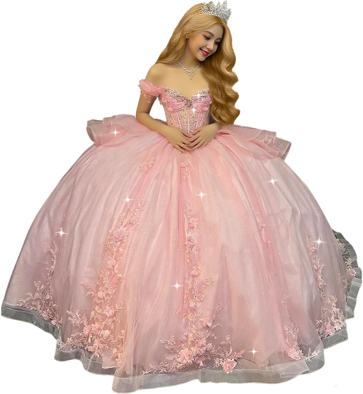 Puffy Sweetheart Quinceanera Dresses with Train Layered 3D Flowers Ball Gown Glitter Beaded Sweet 15 16 Dress SK005