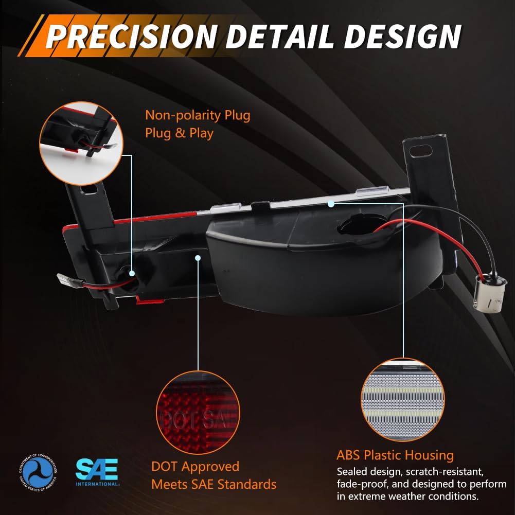 Rear Side Marker Light Compatible with Chevy Corvette C4 (base, Grand Sport, ZR1) 1988-1996, [DOT] [Waterproof] White LED Sidemarker Lamp, 1 Pair, Clear Lens