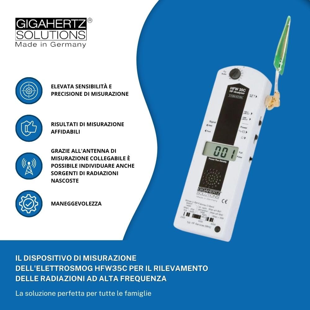 Gigahertz Solutions HFW35C - Misuratore elettrico ad alta frequenza | Antenna LogPer (2,4-6 GHz) | affidabile rilevatore 4G/5G/WIFI