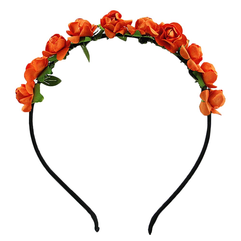 Broadfashion Orange Hippie Love Flower Garland Crown Festival Wedding Hair Wreath Boho Floral Headband (Orange)