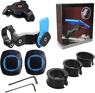 Soporte para teléfono de moto genérico – Amortiguador de vibración compatible con smartphones universales para manillar de bicicleta, patinette, quad, scooter, Twist & Lock (azul)