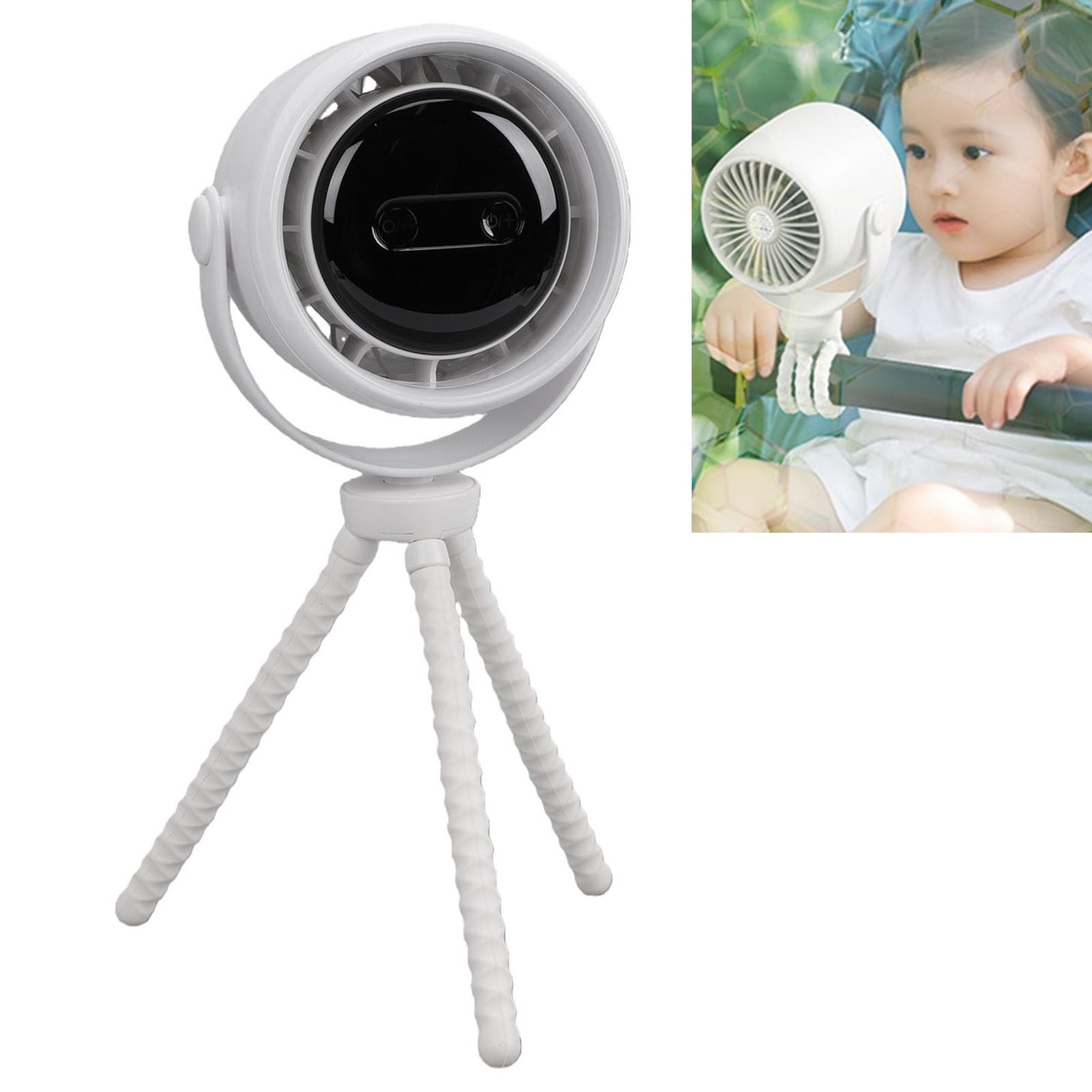 Ventilador para Cochecito de bebé, 3 Niveles de Velocidad, Luz Nocturna, Diseño Cerrado Silencioso, Ventilador Portátil Flexible para Cochecito, Color Blanco