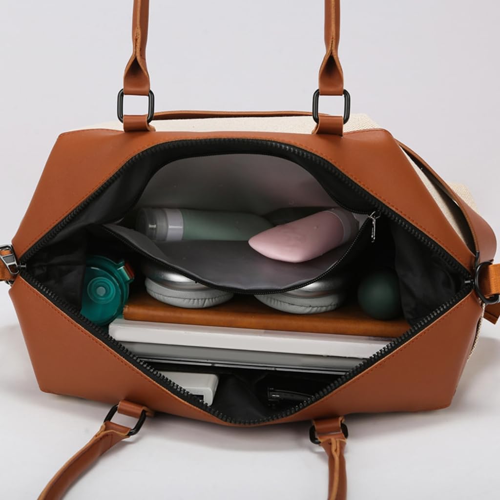 Bolsa de deporte, bolsa de viaje, bolsa de equipaje de gran capacidad, bolsa de entrenamiento de lona, bolsa de noche, bolsa de fin de semana, bolsa de deporte, bolsa de hospital, Brown, 29x14x43cm