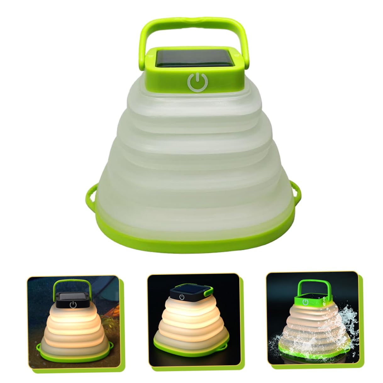Linterna LED Portátil Plegable Solar USB 6 Uds Verde para Acampar | 500 Mah, Abs Asa, Ip67, para Colgar en Tiendas y Ramas, Uso en Emergencias