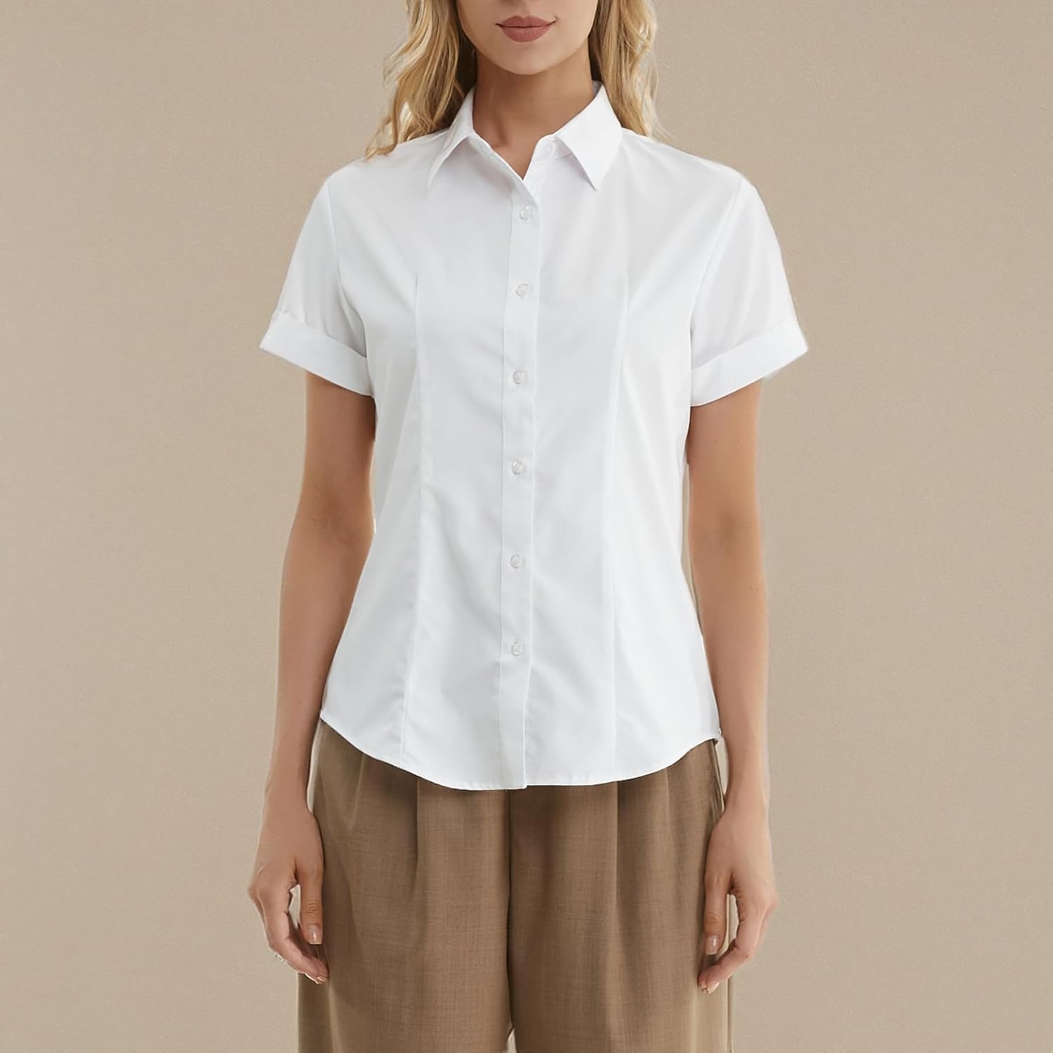 Womens White Button Down Shirt, Wrinkle-Free Dressy Work Blouses, Business Casual Button Up Shirt for Women - Image 8