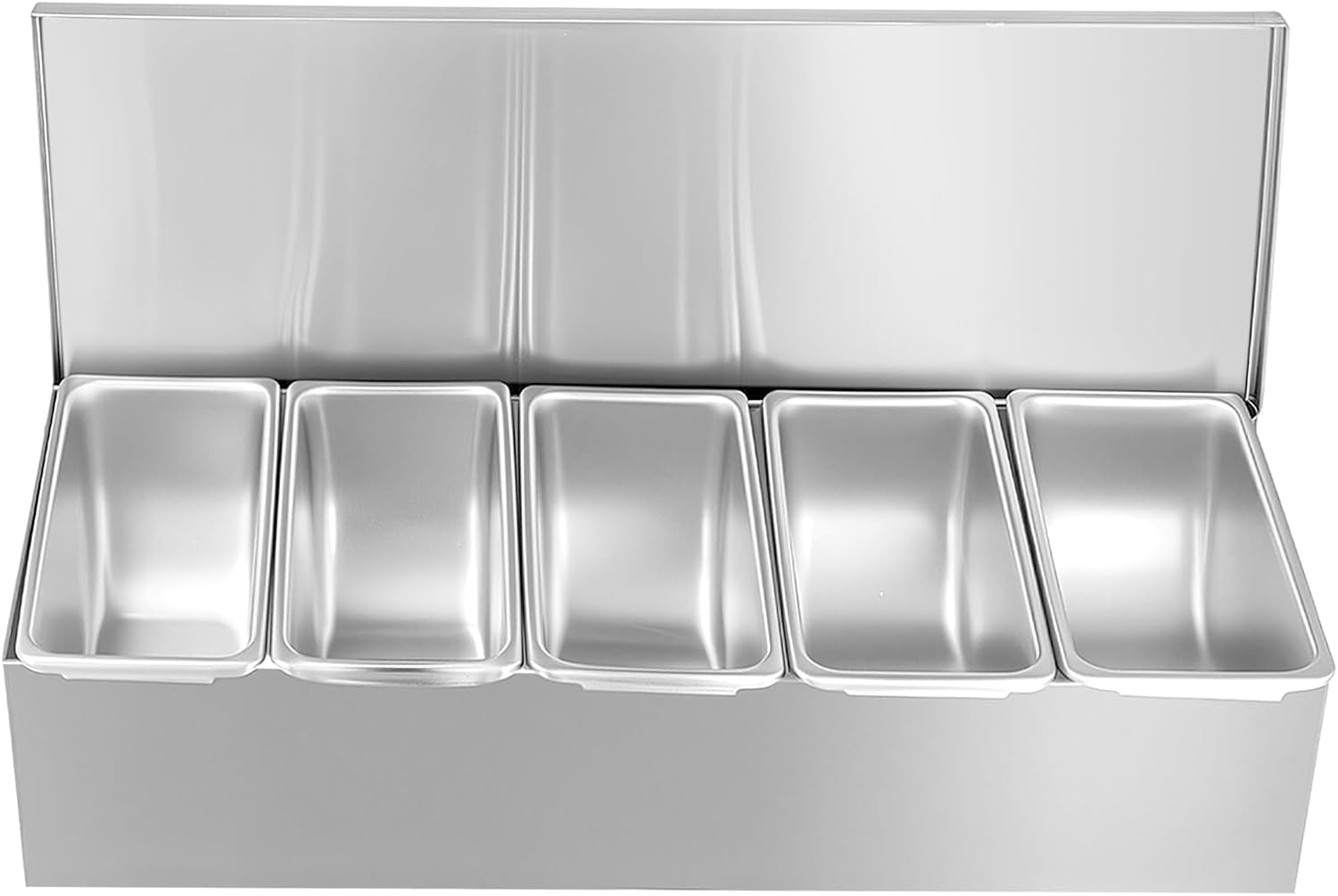 SINJEUN 2 Pack Pizza Topping Station with Lid and 5 Removable Containers, Stainless Steel Condiment Stations for Cafeteria, Salad Bar and Nacho Bar