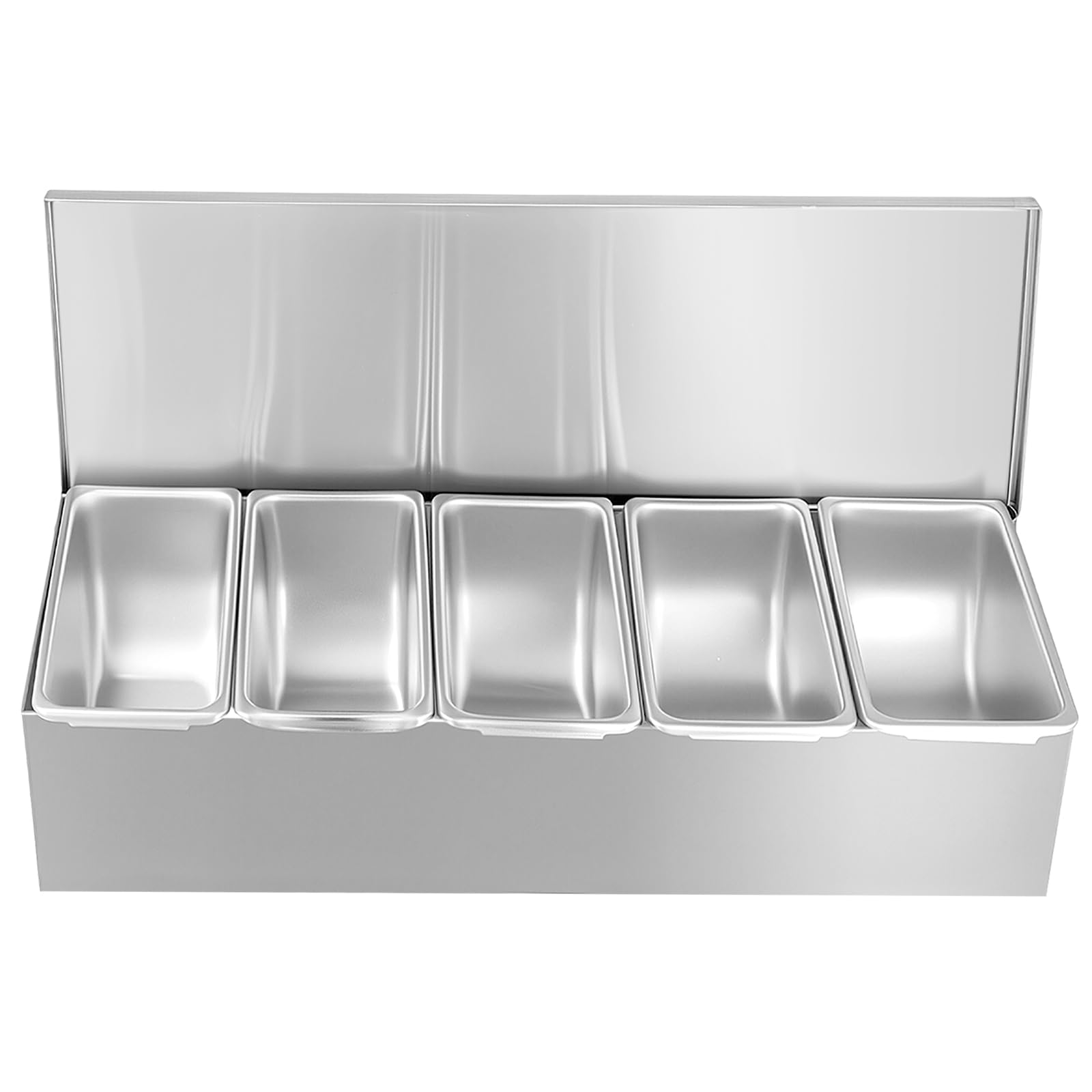 SINJEUN Pizza-Topping Station mit Deckel und 5 abnehmbaren Behältern, Edelstahl Gewürzstationen für Cafeteria, Salatbar und Nacho-Bar, 2 Stück