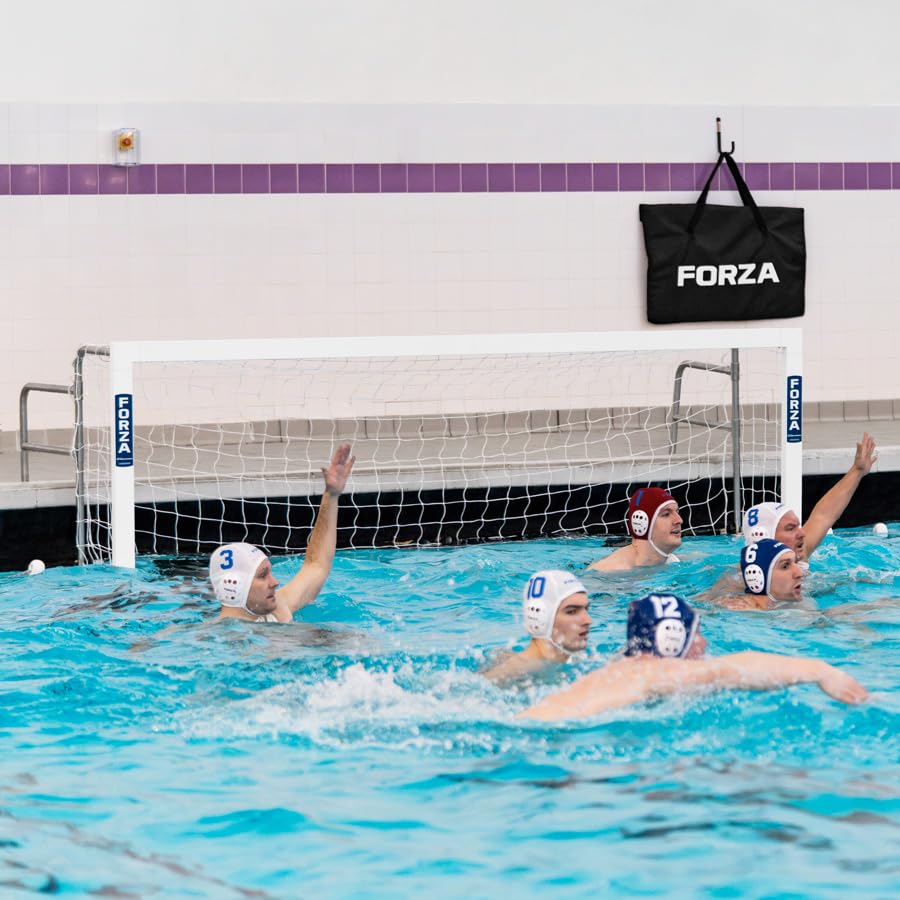 FORZA Portería de Waterpolo Montada | Marco de Aluminio Plegable de 3 m x 0,9 m con Componentes de Acero Inoxidable y Red de HDPE – Ideal para Entrenamiento y Competición