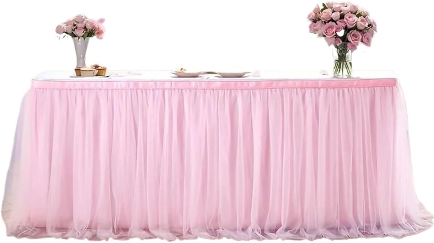 Table Skirt 6FT/9FT/14FT Tulle Table Skirt Wedding Party Tutu Tableware ClothBirthday Home Decoration(Pink,14FT 77x427cm)