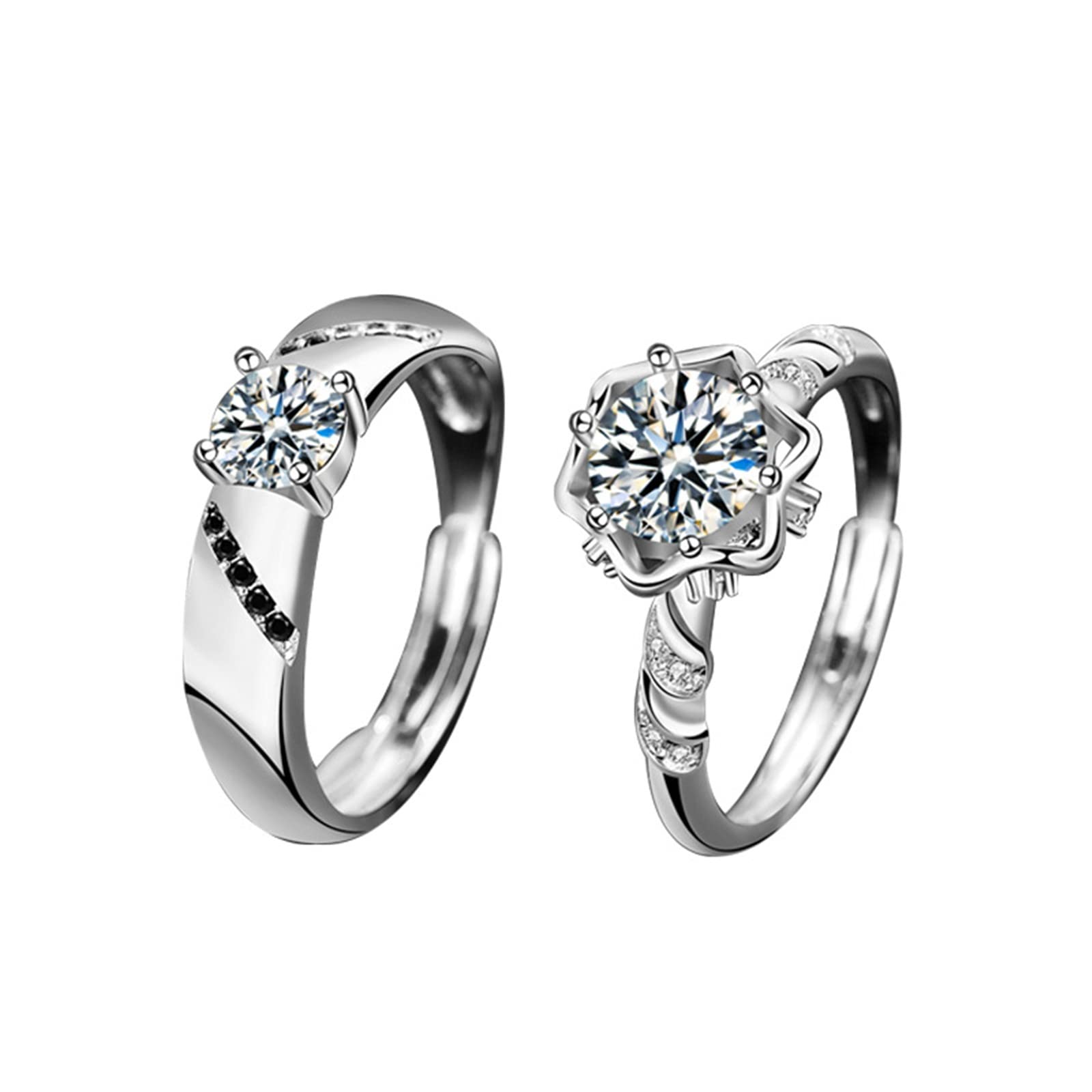 Anillos de flores, anillo de moissanita de plata de ley S925, anillos abiertos redondos de 0,5 quilates, anillos ajustables para boda, joyería de promesa para hombre, Moissanita