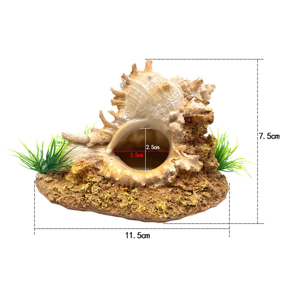 Hapihom Fish Tank Decorations Aquarium Decoration Aquarium Conch Shell Ornament With Rockery,Small Fish Tank Decor Plants Cave,Landscape Ornament For Hermit Crab Hideout Round conch - Image 3