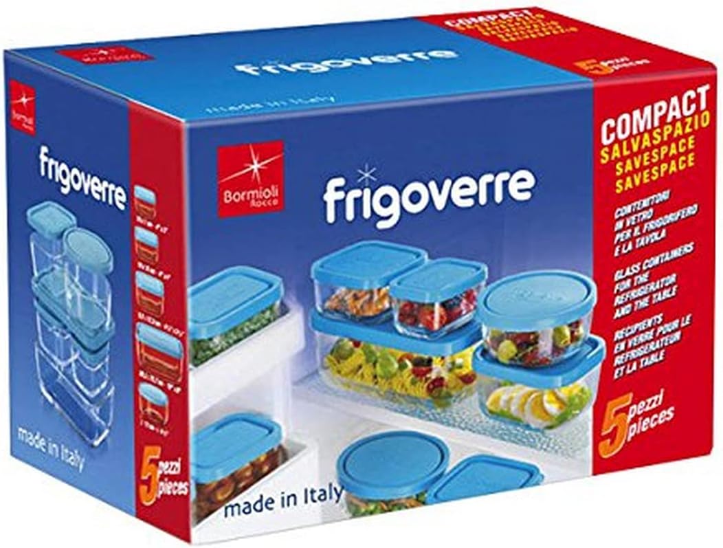 Bormioli Rocco Frigoverre Set of 5 Glass Food Storage Container Transparent 388840-SK5 Transparent