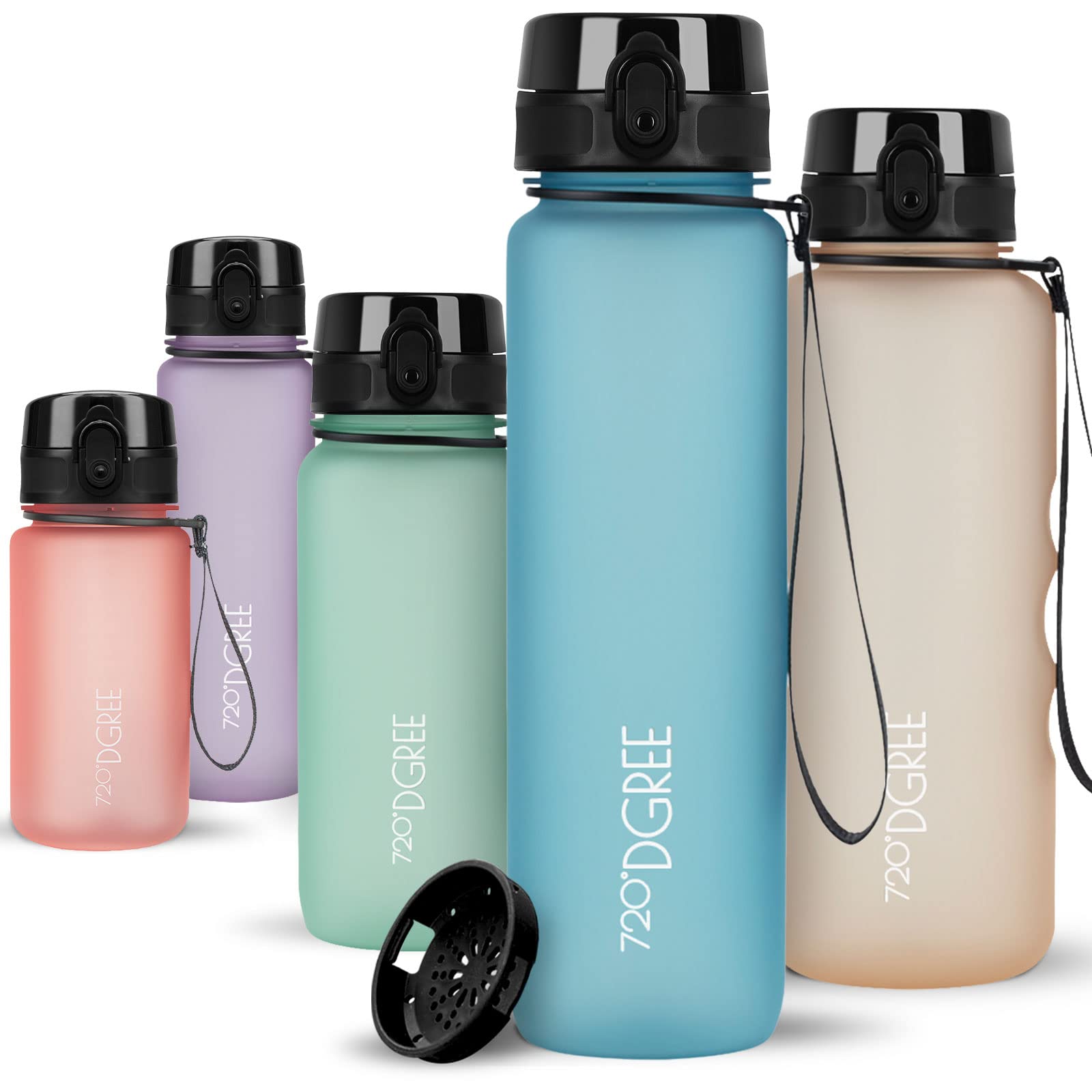 720°DGREE Water Bottle 1l “uberBottle“ softTouch +Sieve, BPA-Free Tritan, Leakproof, Reusable Drinking Bottle
