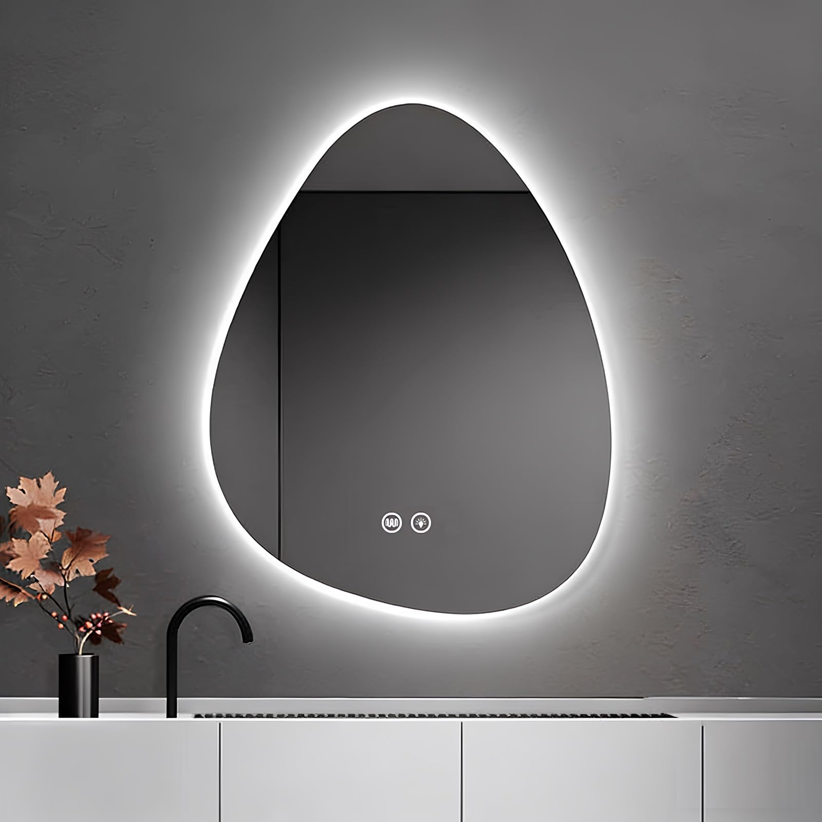 FGXHHS Asymmetrical Lighted Mirror for Bathroom, Modern Irregular Vanity Wall, Anti-Fog, Backlit, 3 Colors and Dimmable, Hardwire Ready(A,60x80cm/23.6x31.5in)
