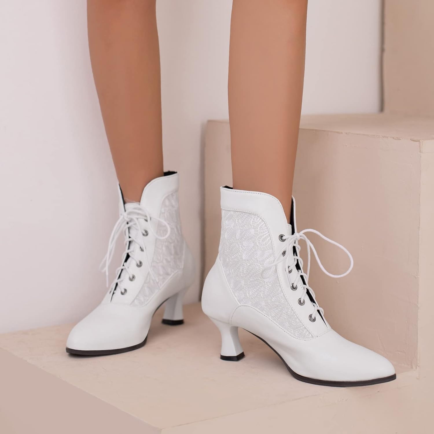 LanreyTaley Women Victorian Lace Booties Wedding Bridal Ankle Boots Witch Costume Boots Mid Heel - Image 3
