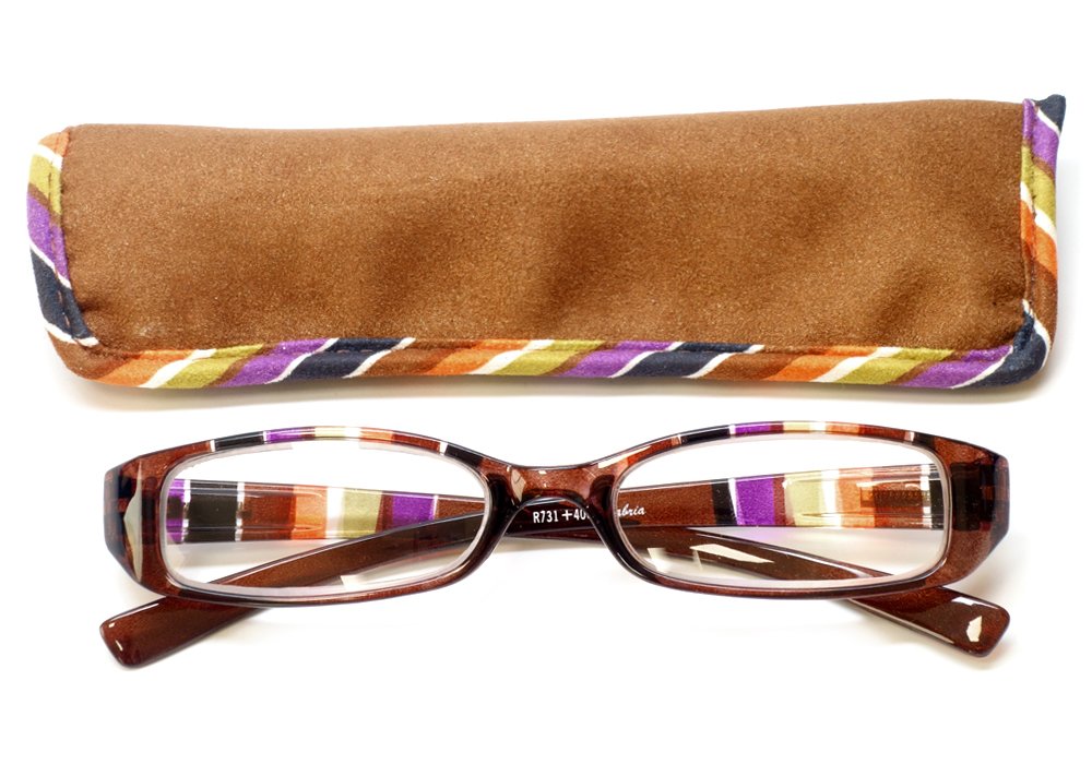 Calabria 731 Oval Striped Crystal Reading Glasses Women Colorful Trendy Readers Designer Eyeglass w/Matching Case