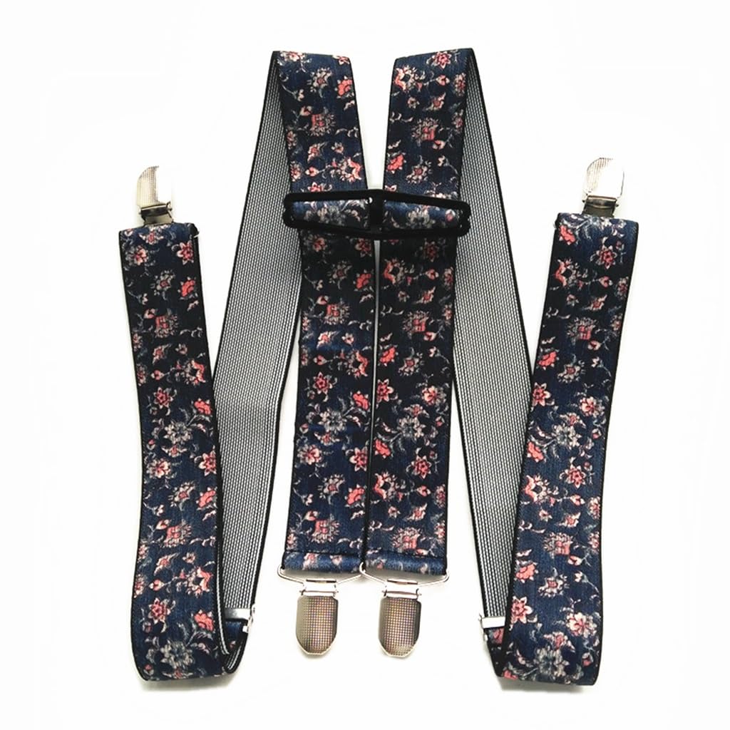 Tirantes for Adultos en Forma de H con diseño de Estampado de Flores, 3,5 de Ancho, 4 Clips, Tirantes elásticos Ajustables for Hombres y Mujeres, Pantalones(Large)