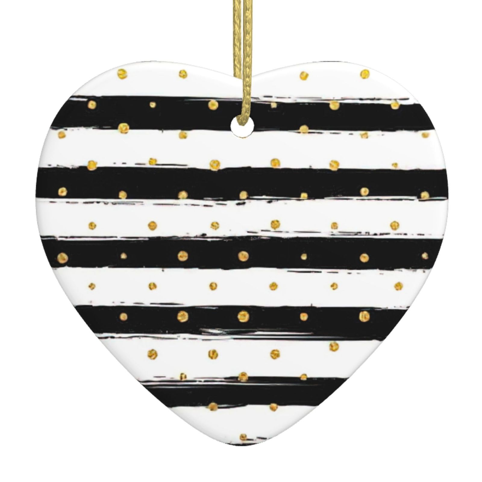 Nbtghga White Ink And Gold Dot Stripes Print Christmas Ornaments, Ceramic Hanging Ornament, Xmas Tree Decoration, Holiday Home Decor