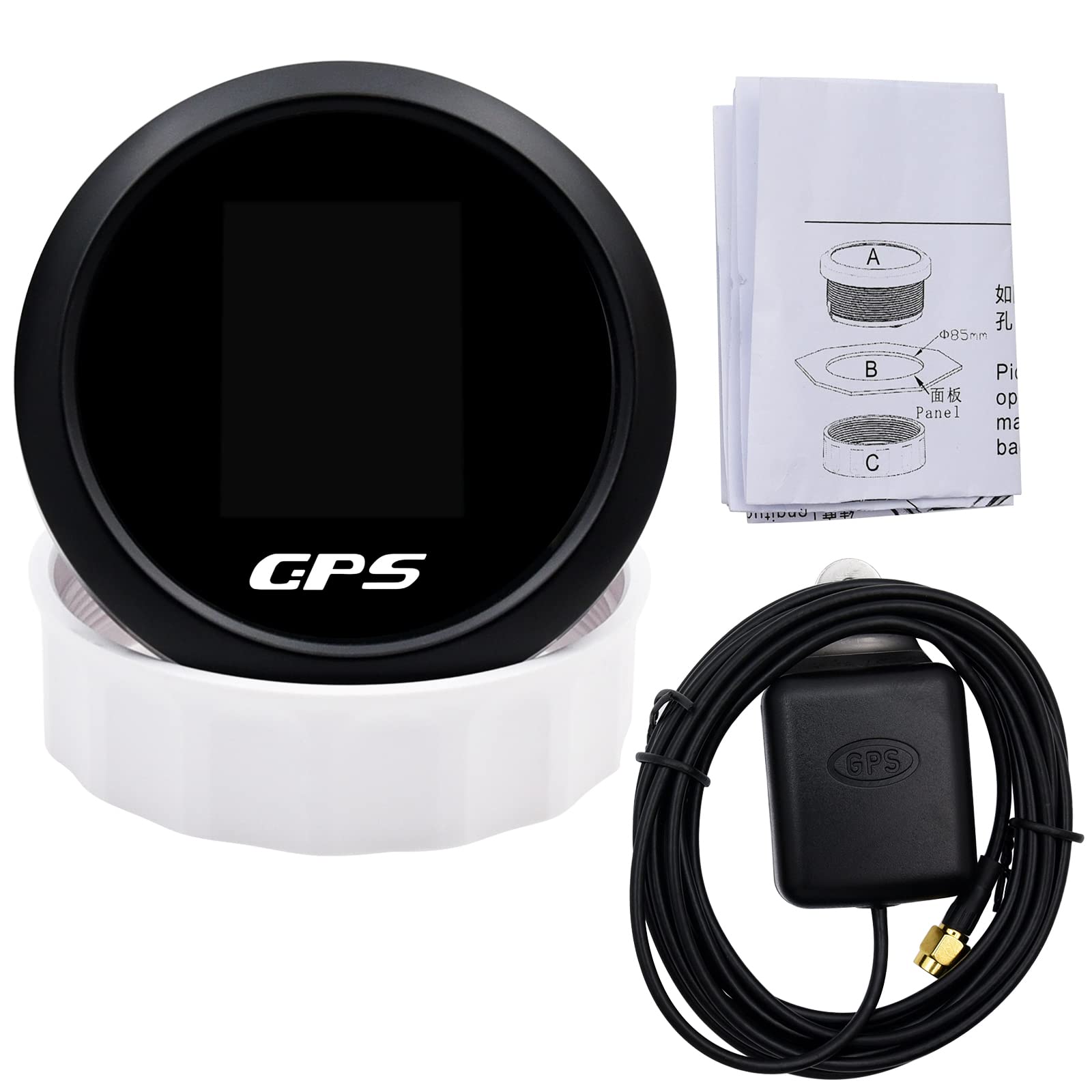 Geloo GPS 85 mm Tachimetro TFT regolabile Mph Nodi Km/h Contachilometri digitale con antenna GPS per barca auto camper RV (nero)