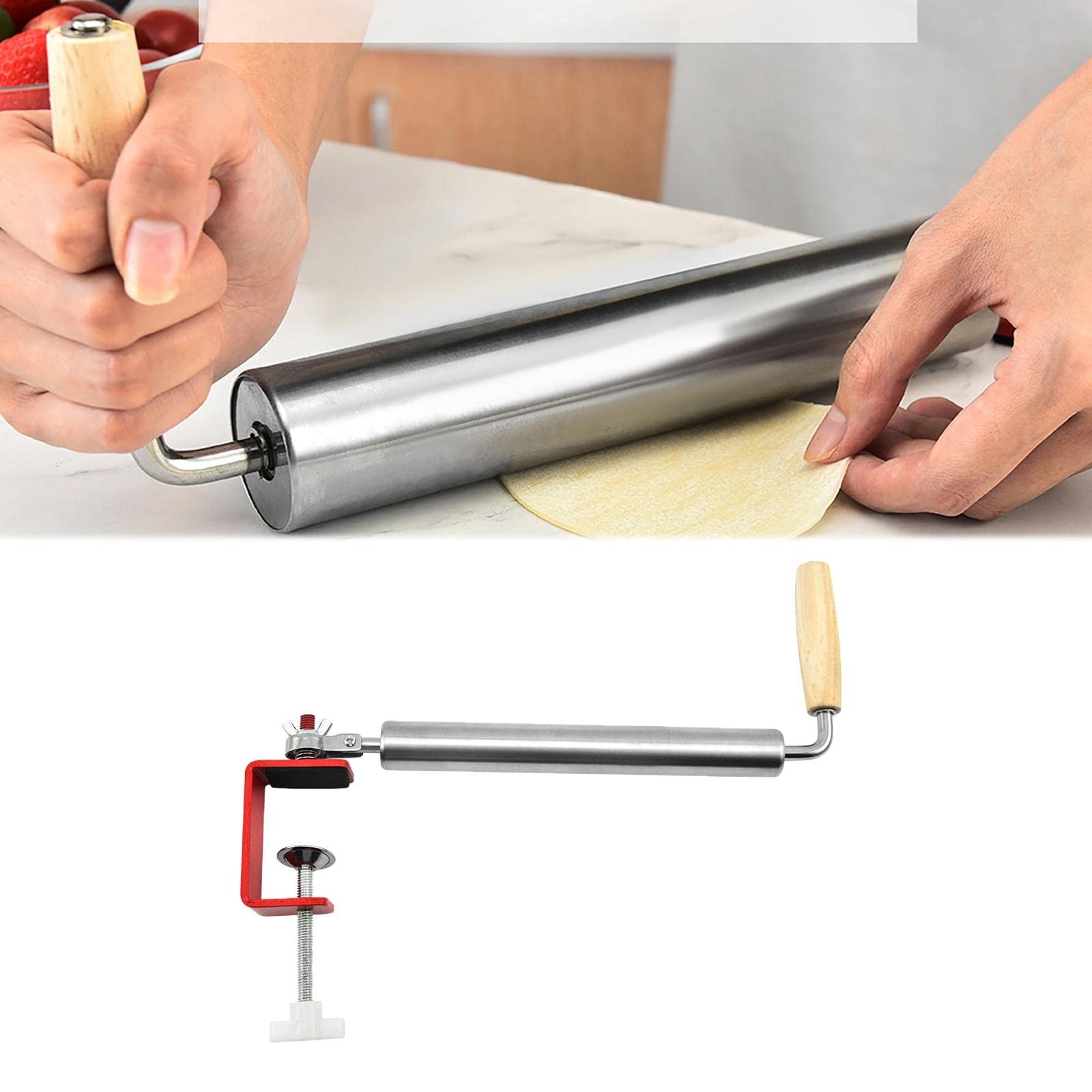 Rouleau à Pâtisserie en Acier Inoxydable avec Manche en Bois, épaisseur Réglable, Revêtement Antiadhésif, Idéal pour La Préparation de Fondant, s