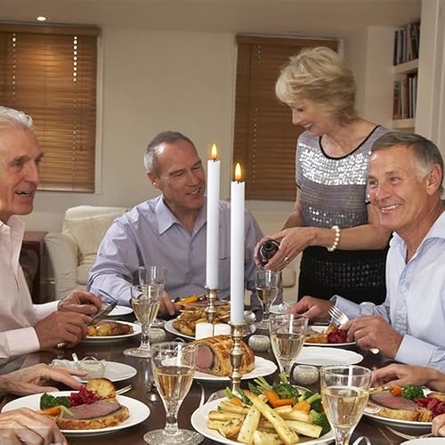 Miniatura 3 de DRomance Velas cónicas sin llama blancas que funcionan con pilas con temporizador de 6 horas, velas LED cónicas parpadeantes de cera real con mecha