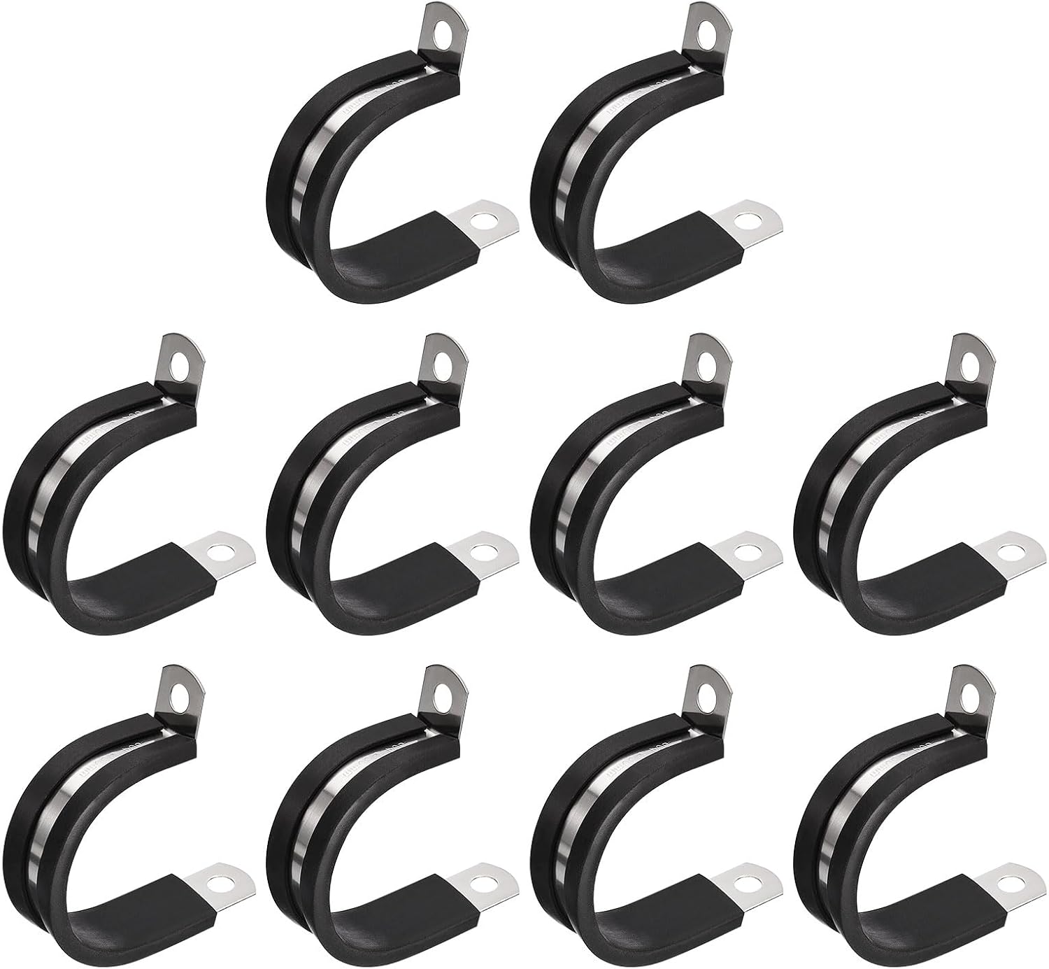 uxcell 12Pcs 1-1/8 Inch(28mm) Black Stainless Steel Rubber Cushioned Insulated R-Shape Pipe Clamp