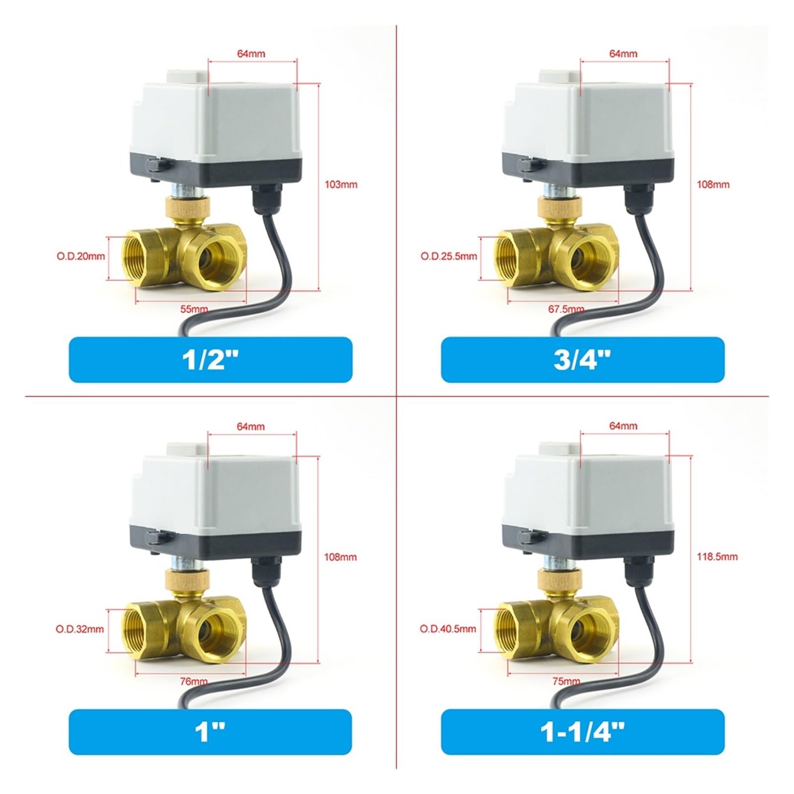 Ball valve, Mosiężny zawór kulowy 1/2" 3/4" 1" 3-drogowy mosiężny zawór kulowy z napędem 3-przewodowy dwuprzewodowy siłownik elektryczny z przełącznikiem ręcznym,for Gas, Oil, Liquid, Water(1-1/4")