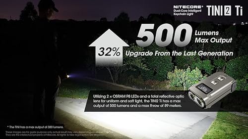 Miniatura 4 de Nitecore TINI - Linterna con 2 llaveros, 500 lúmenes USB-C recargable de carga rápida con pantalla digital (titanio)