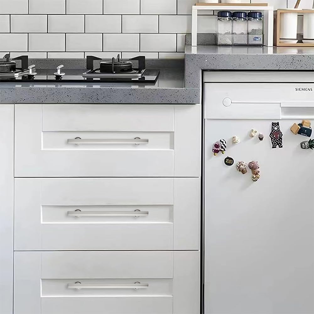 10 Pack Brushed Nickel 6 Inch Hole Center Cabinet Pulls Kitchen Cabinet Handles Solid Square Pulls for Kitchen Cabinet Door Handles Arch Dresser Handles for Cabinets and Drawers