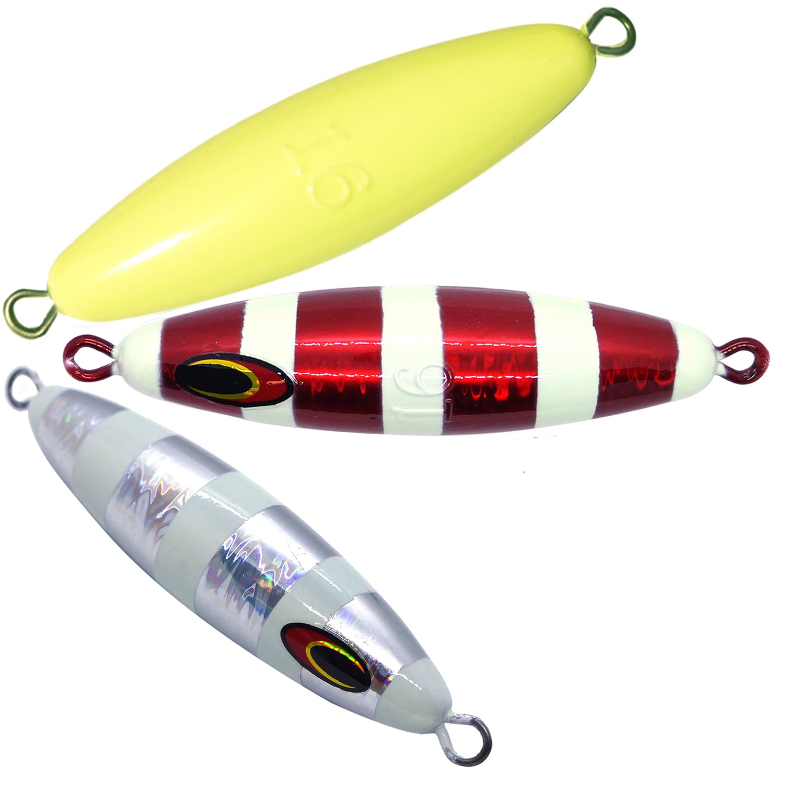 16oz Eddie Bomb Heavy Bluefin Tuna unrigged 3-Color Vertical Fast Sinker BFT Flat Fall Glow in The Dark, 3 Pieces Torpedo Sinker