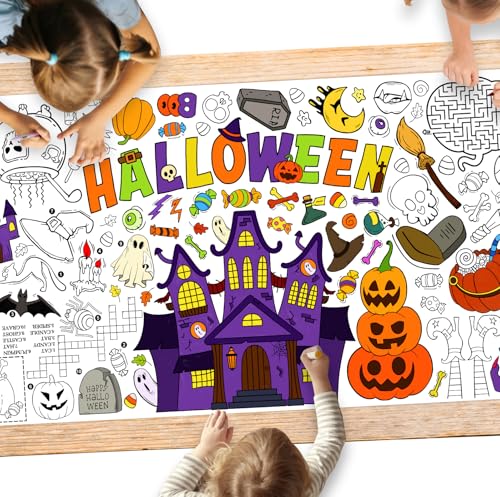 Image of Gatherfun Halloween Coloring Tablecloth - 31.5 x 72 Inches,Versatile Paper Coloring Banner /Table Cover for School Party Halloween Decoration
