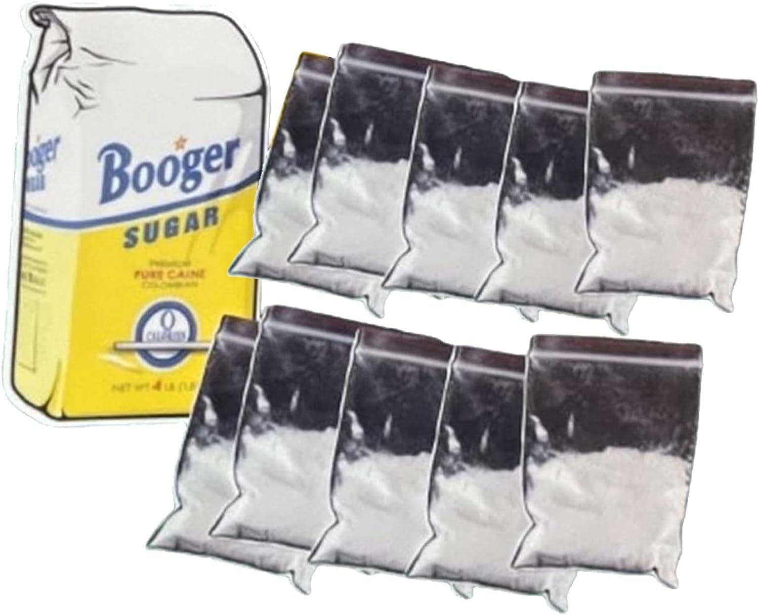 xinrongda10pcs Little Blow Baggies Prank Stickers, Baggie Joke Sticker Booger Sugar Sticker, Blow Baggies Prank Joke Stickers, Fake Baggie Sticker April Fools Day Party Accessories (B)