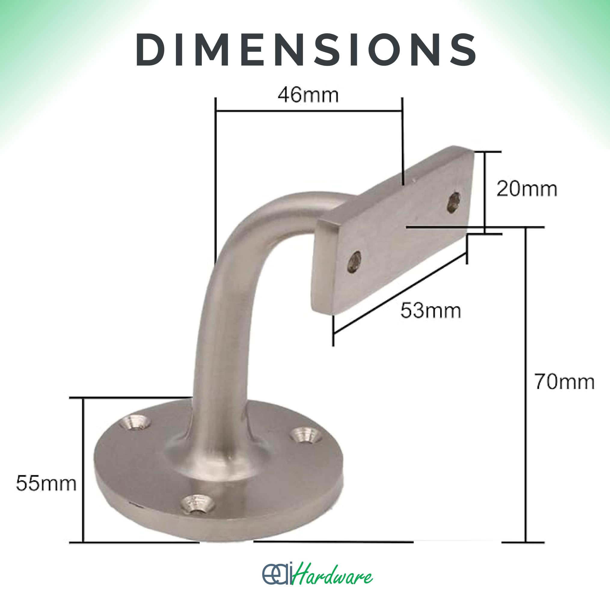 Satin Nickel Handrail Brackets for Stair Bannister Handrail Wood and Steel Handrail - Pack of 4, 55mm x 76mm x 46mm - Image 3
