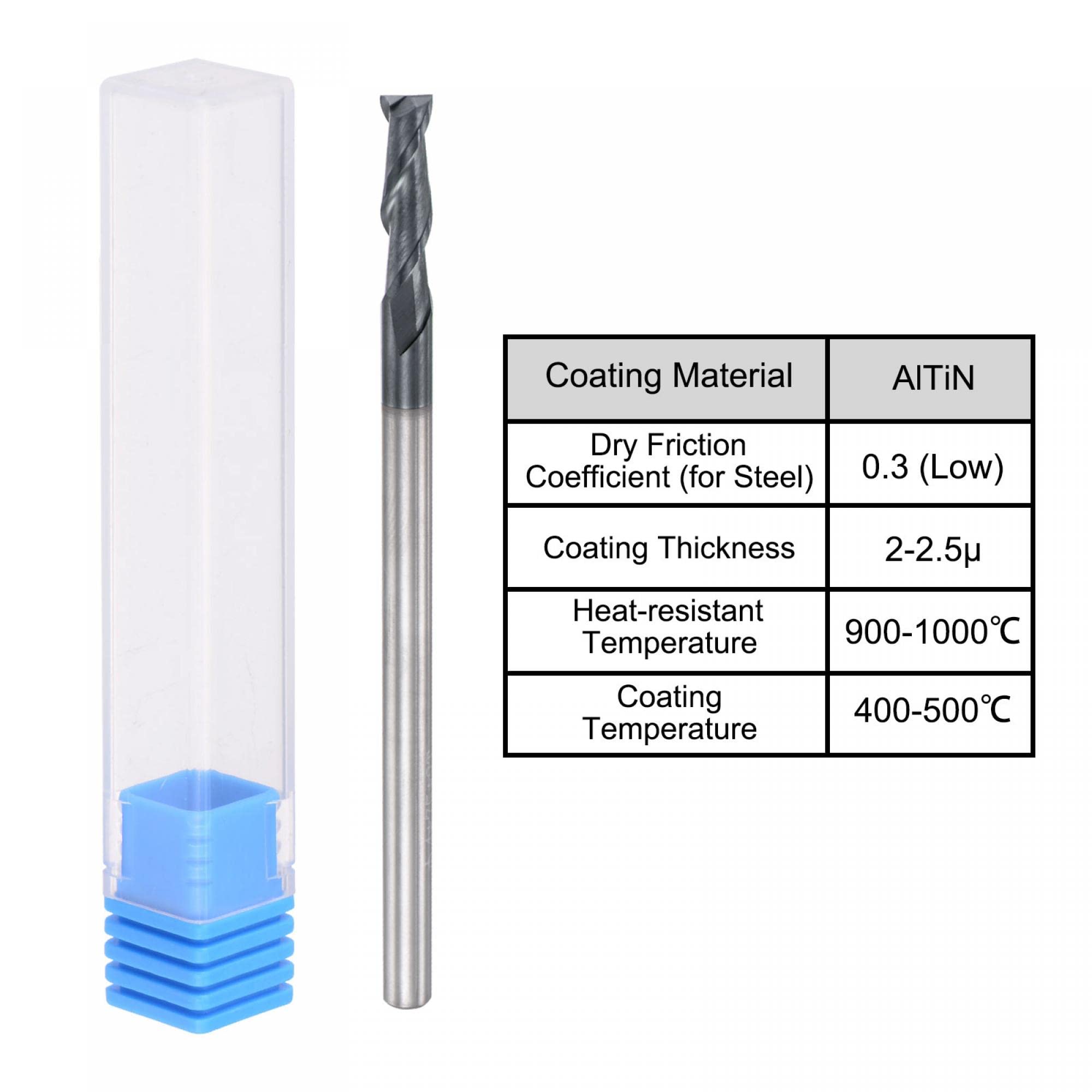 sourcing map Vierkant-Nasen-Schaftfräser, 4 mm Spitze, Durchmesser Vollhartmetall, AlTiN-beschichtete CNC-Fräser-Bits, 2 Flöten, Spiralfräser, HRC45 mit 4 mm Schaft, 75 mm Länge