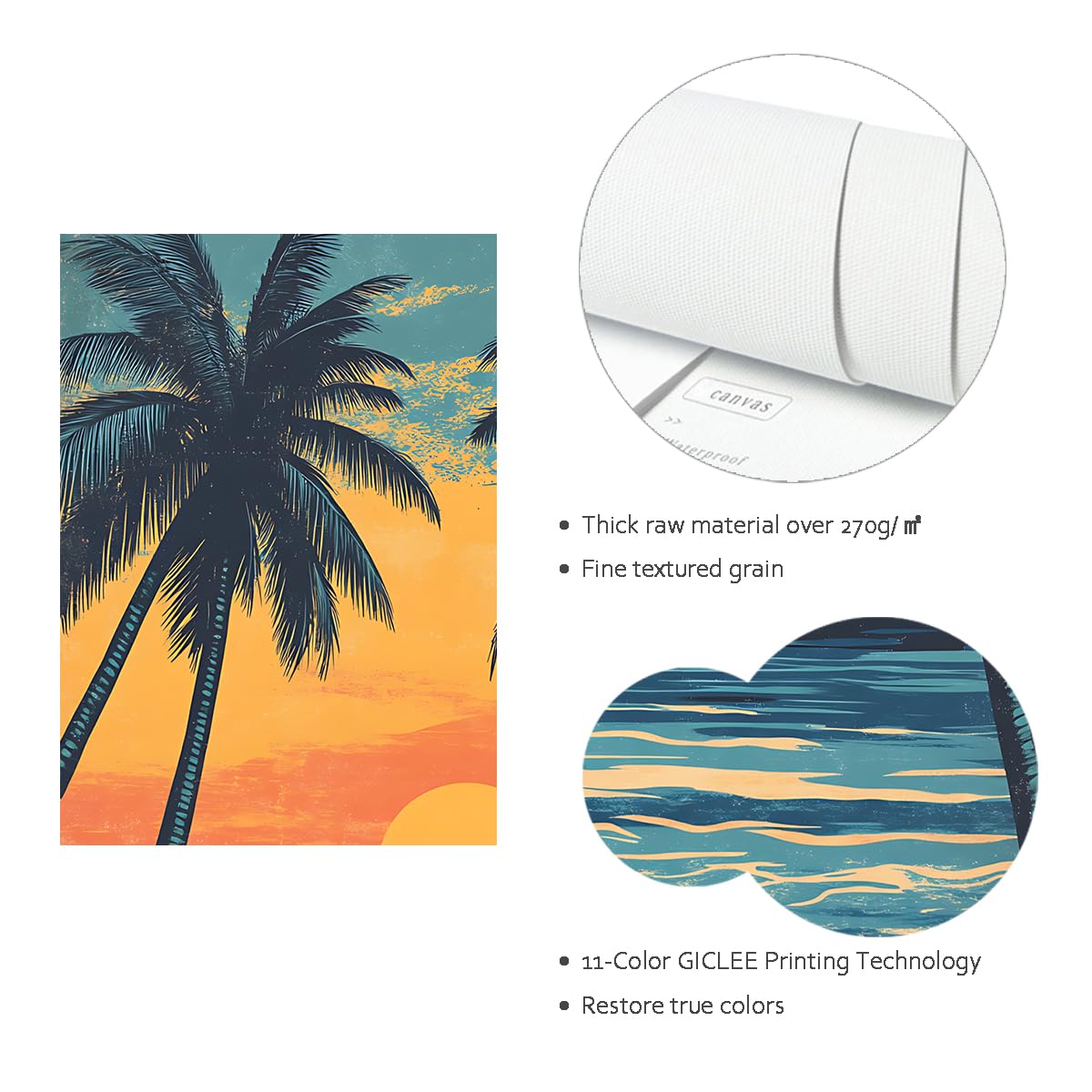 Via Vela Arte de pared de playa tropical cartel enmarcado de atardecer grabados vibrantes de lienzo en isla estética naturaleza para oficina decoración de habitaciones de invitados 60x90cm