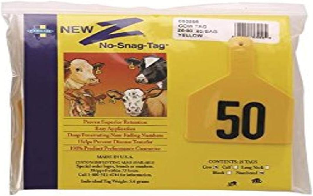 DATAMARS 9053256 288255 Z Numbered Cow Tags, Yellow, Numbers 26-50