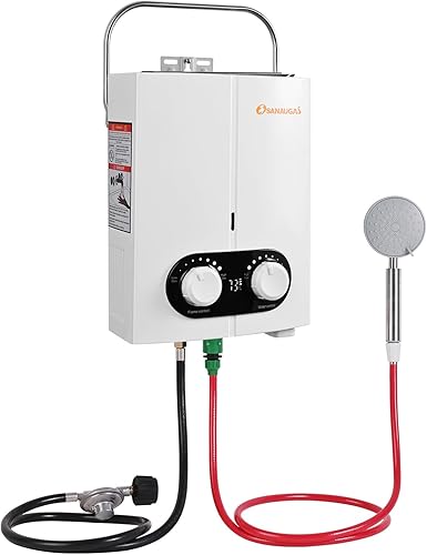 Calentador de agua de propano portátil sin tanque, 1.45GPM 5.5L, calentador de agua caliente instantáneo, uso al aire libre para RV, cámper, disponible en Yaxa Mexico