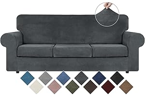 WEERRW 4-Piece Velvet Sofa Cover for 3-Cushion Sofas | Plush Dark Grey Couch Slipcover