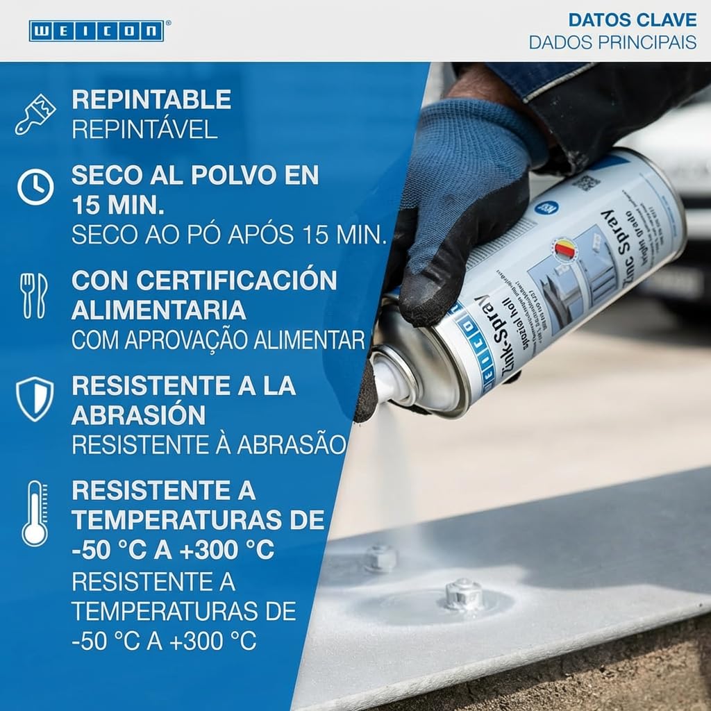 WEICON Spray Zinc brillante | 400 ml | Protección catódica anticorrosiva de larga duración