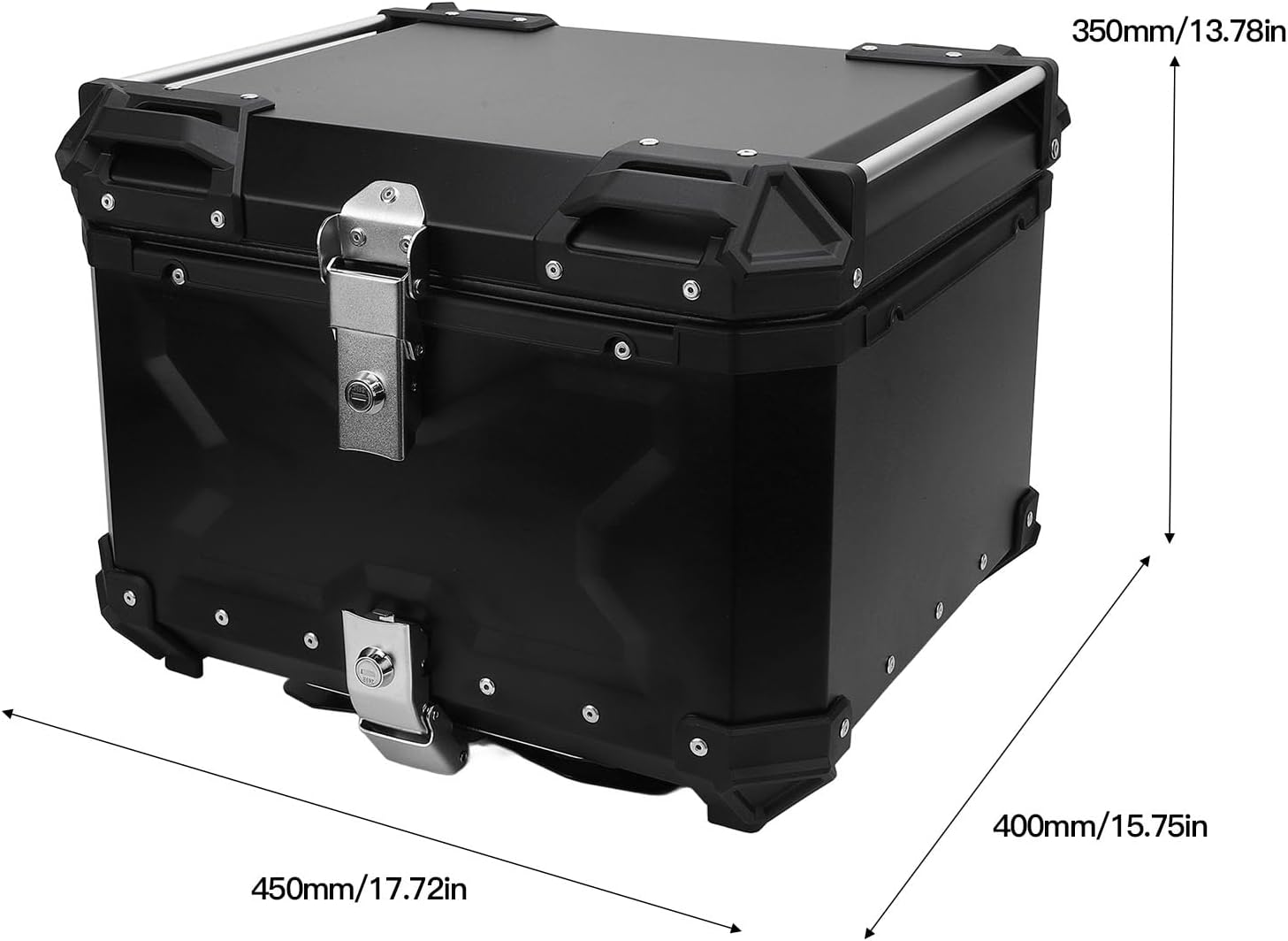 Ymiko 55L Rear Top Case with Arrow Storage Case, Design, Reflective Stripes & Secure Lock for Helmet Storage and Travel Gear Aluminum Alloy Construction (Black)