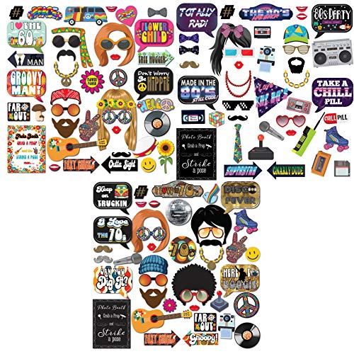 80S, 70S, And 60S Decade Bundle Photo Booth Props With 123 Pieces #TOP27
