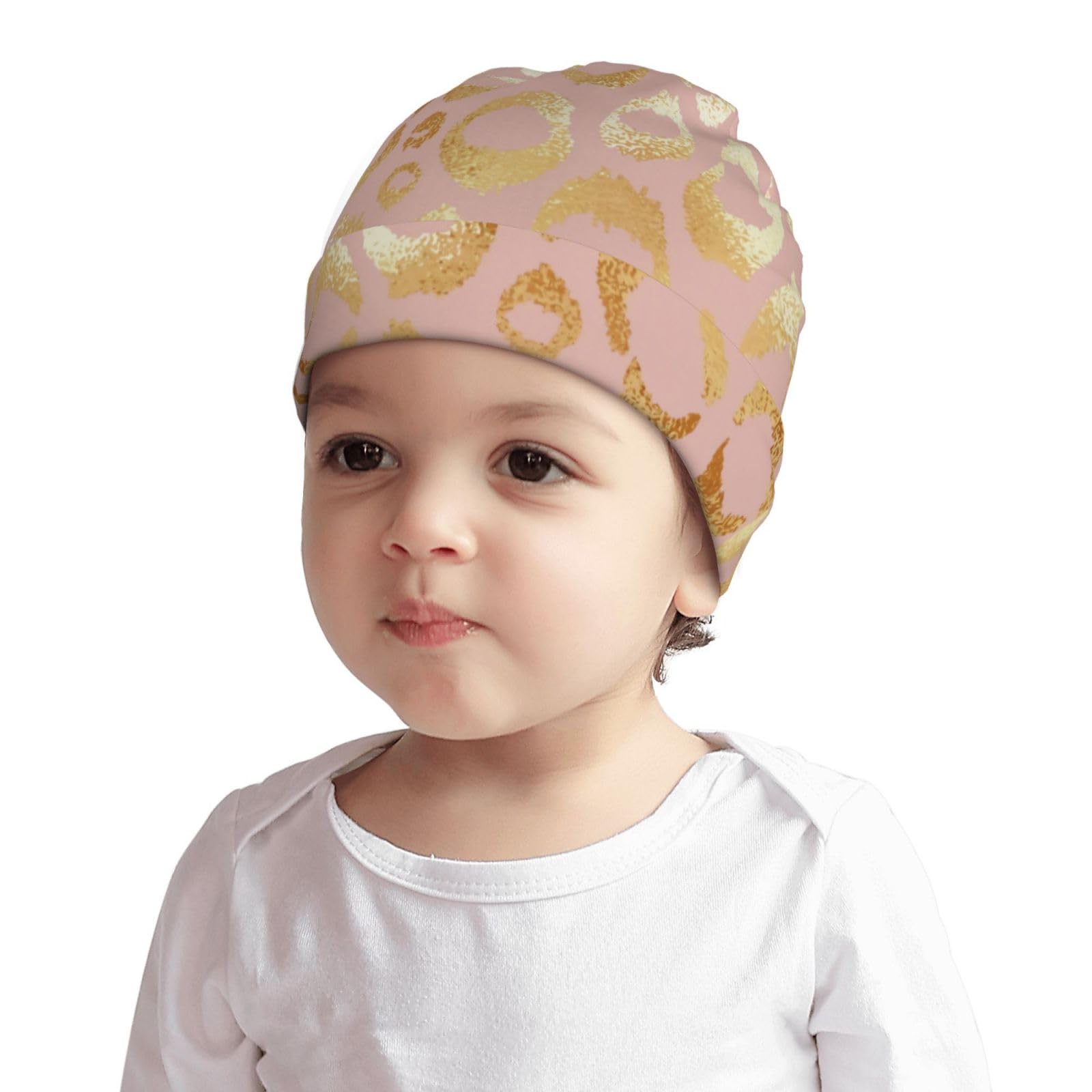 Rqzwdq Rose Gold Glitter Ombre Leopard Pattern Kids Beanie Hats Warm Knit Beanie Cap Skull Caps Gifts Decor for Boys Girls